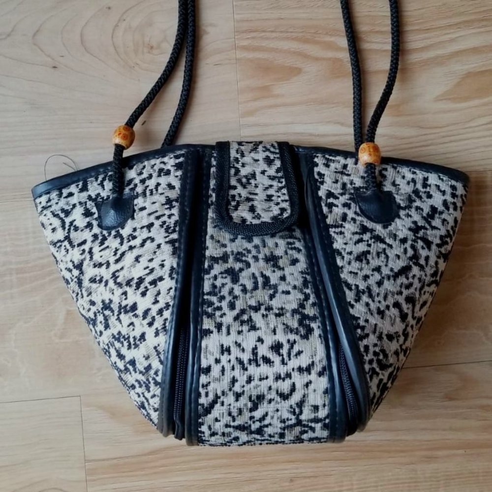 Cotton Fabric and Faux Leather African Hand Bag
